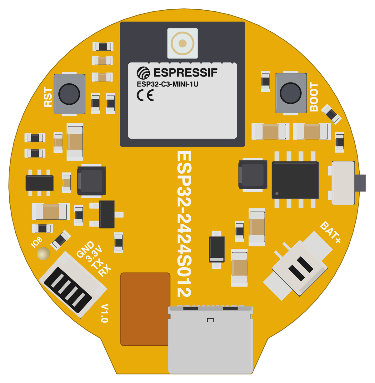 CYD ESP32-2424S012 board, drawn to scale