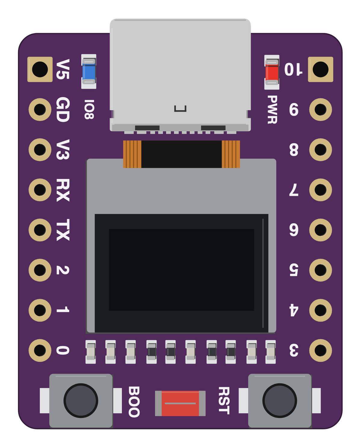 ESP32-C3 OLED 0.42" Display board, drawn to scale