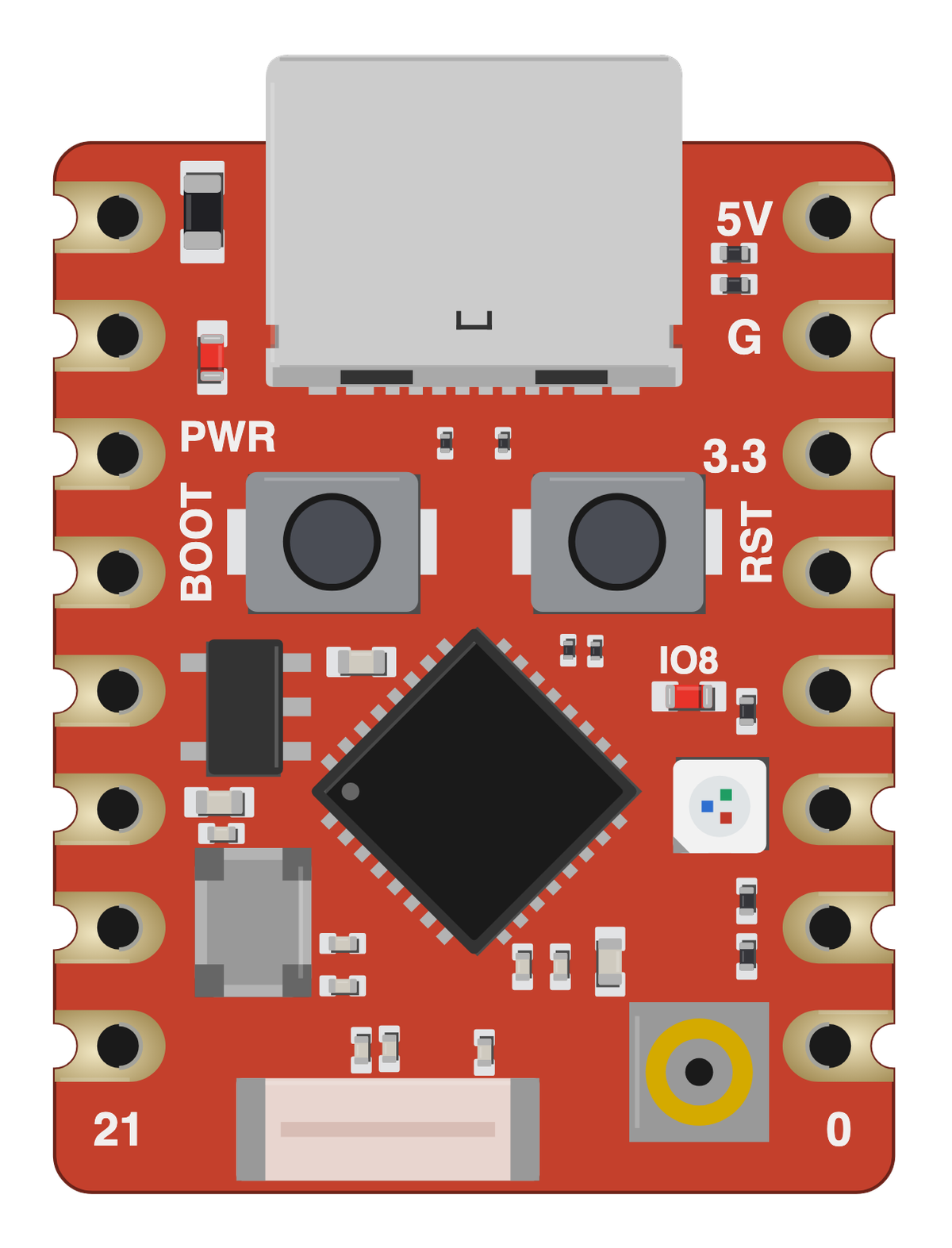 ESP32 C3 Super Mini Plus board, drawn to scale