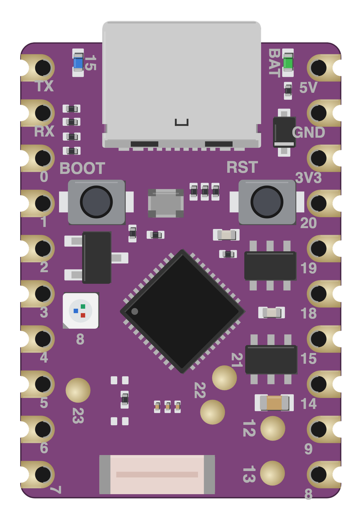 ESP32-C6 Super Mini board, drawn to scale