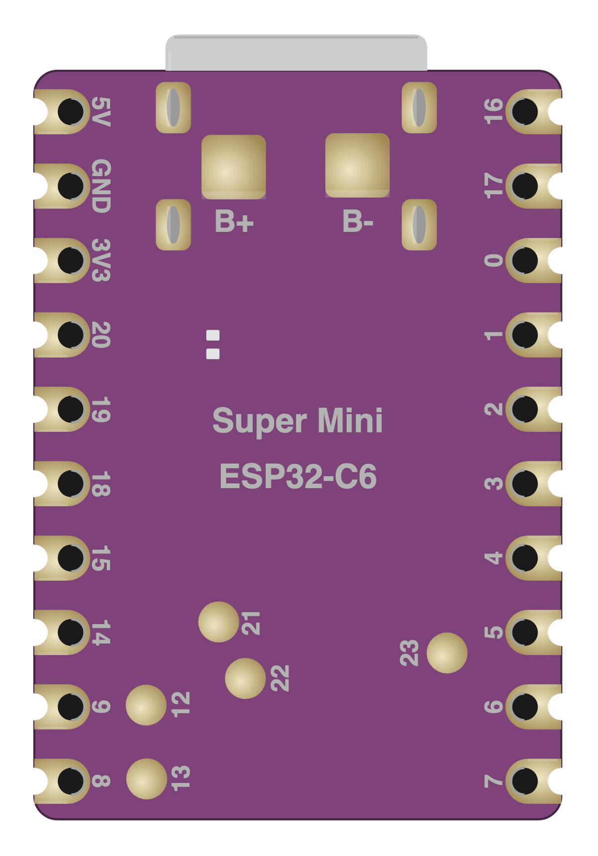 ESP32-C6 Super Mini board illustration, back