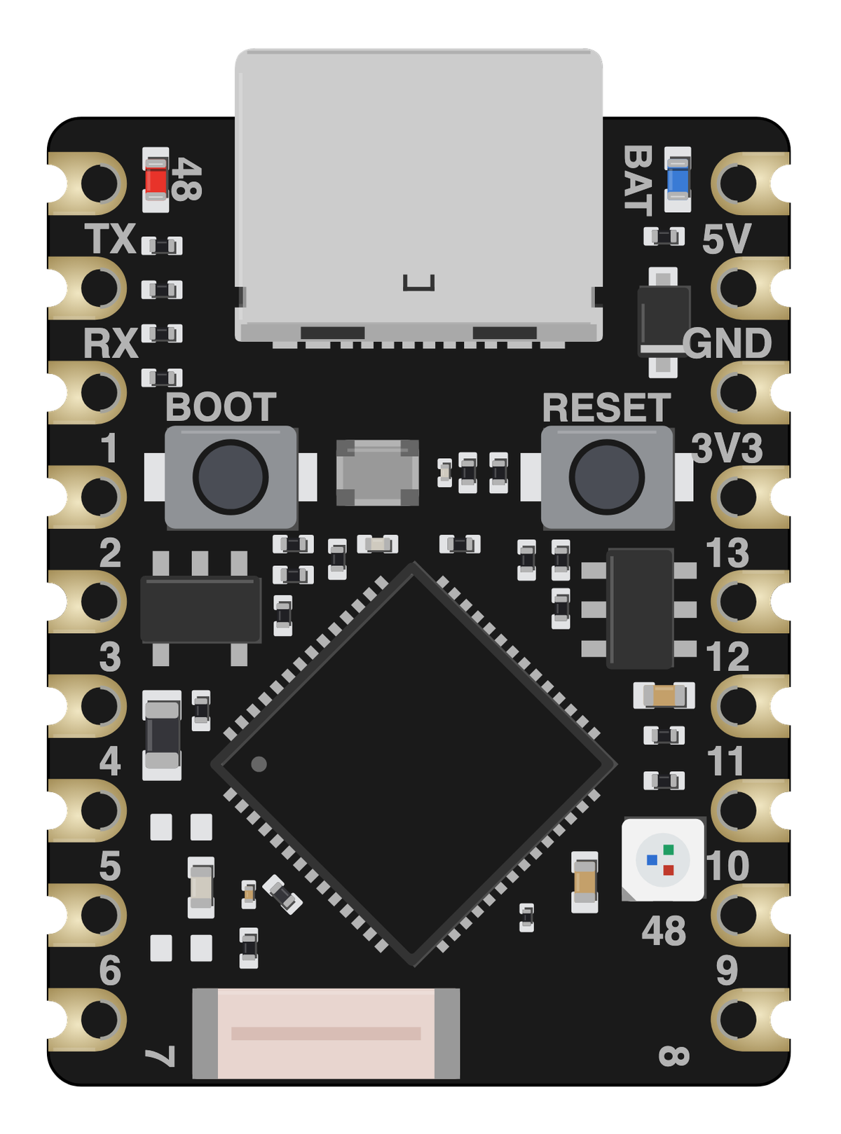 ESP32-S3 Super Mini board, drawn to scale
