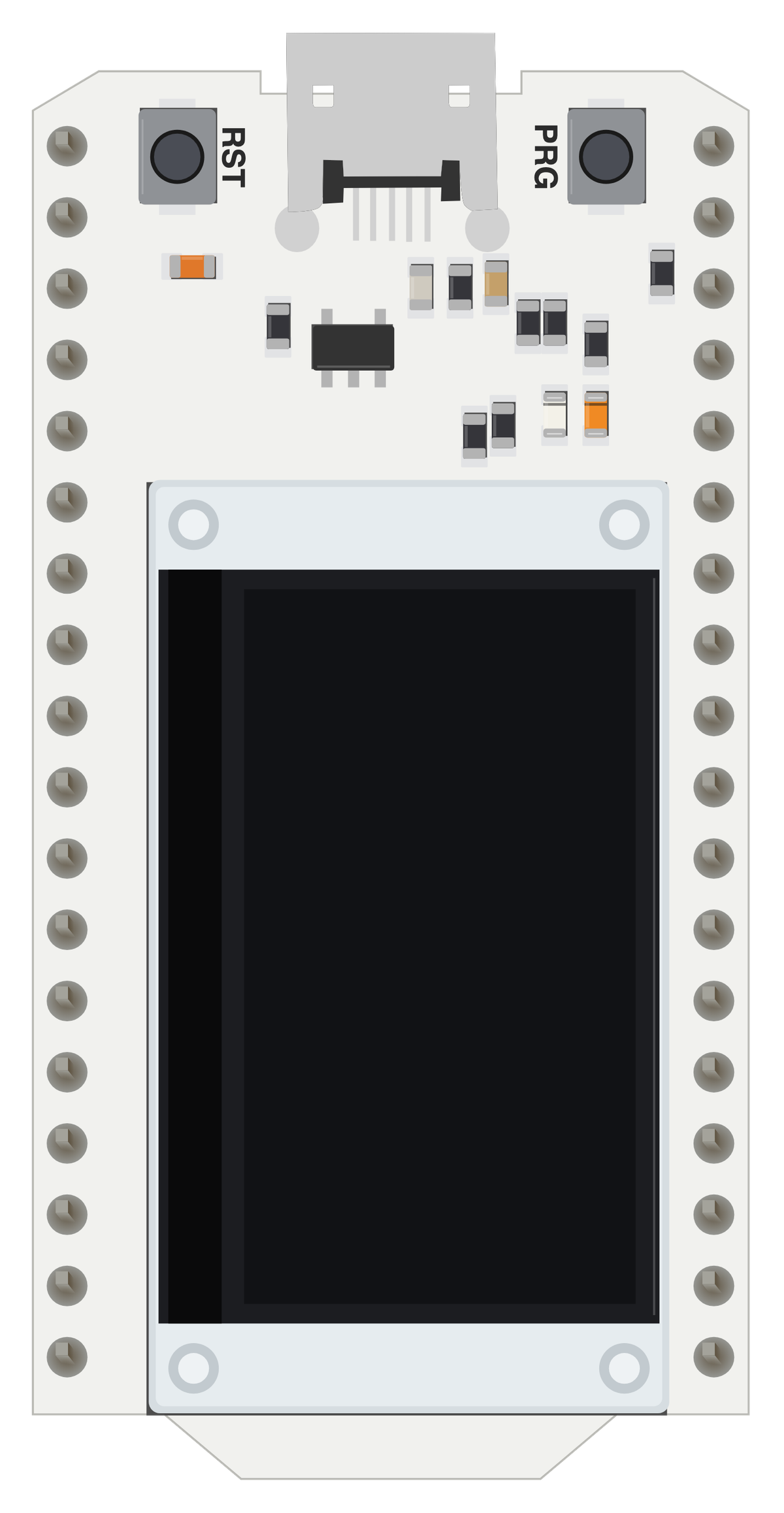 Heltec WiFi Kit 32 board, drawn to scale