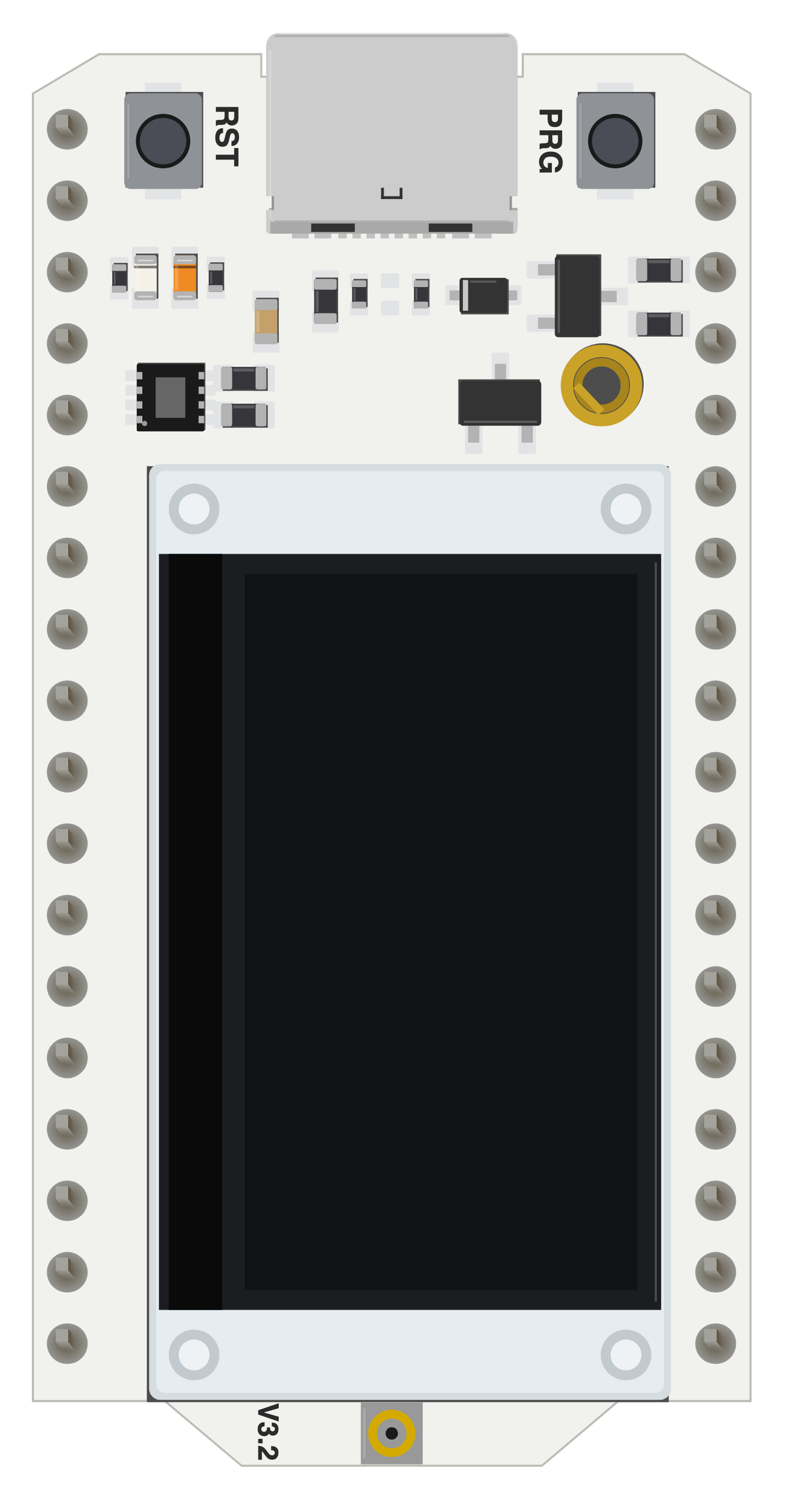 Heltec WiFi LoRa 32 (V3) board, drawn to scale