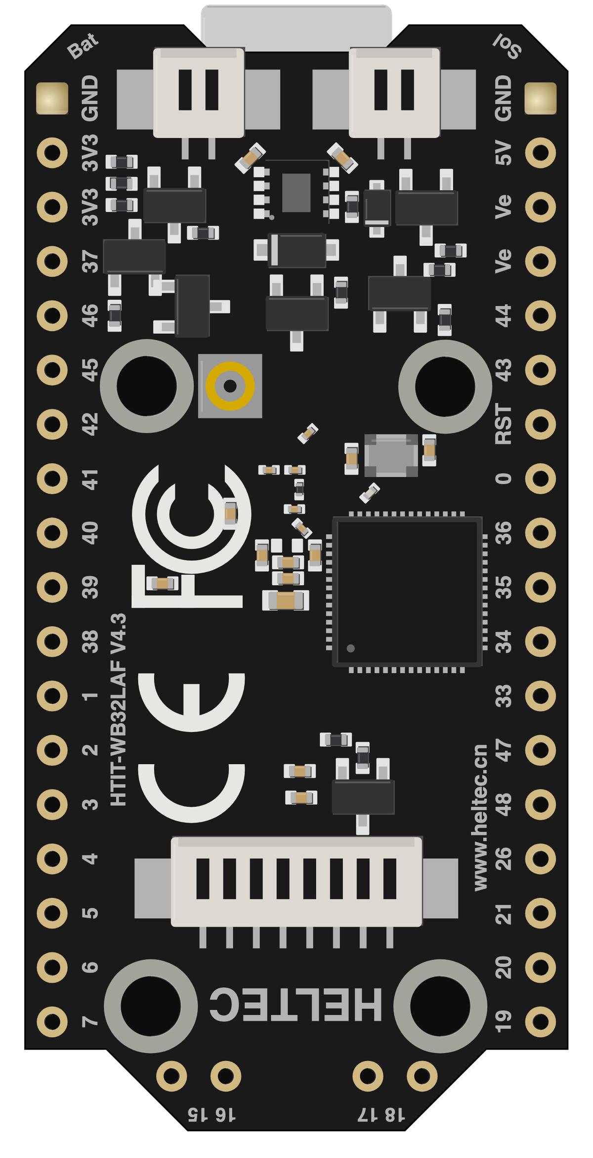 Heltec WiFi LoRa 32 V4 board illustration, back