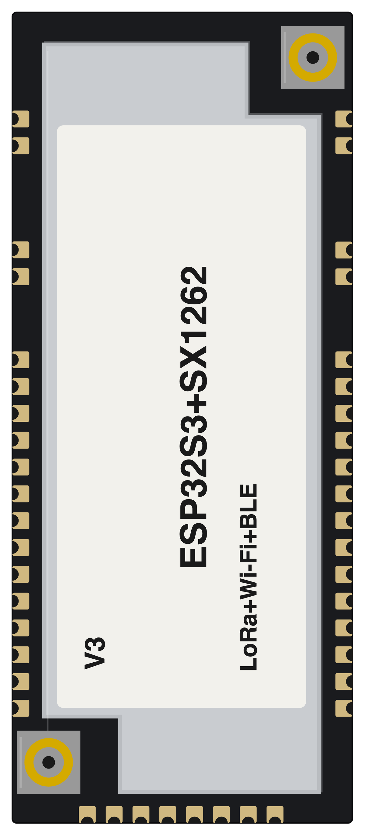 Heltec Wireless Shell (V3) board, drawn to scale
