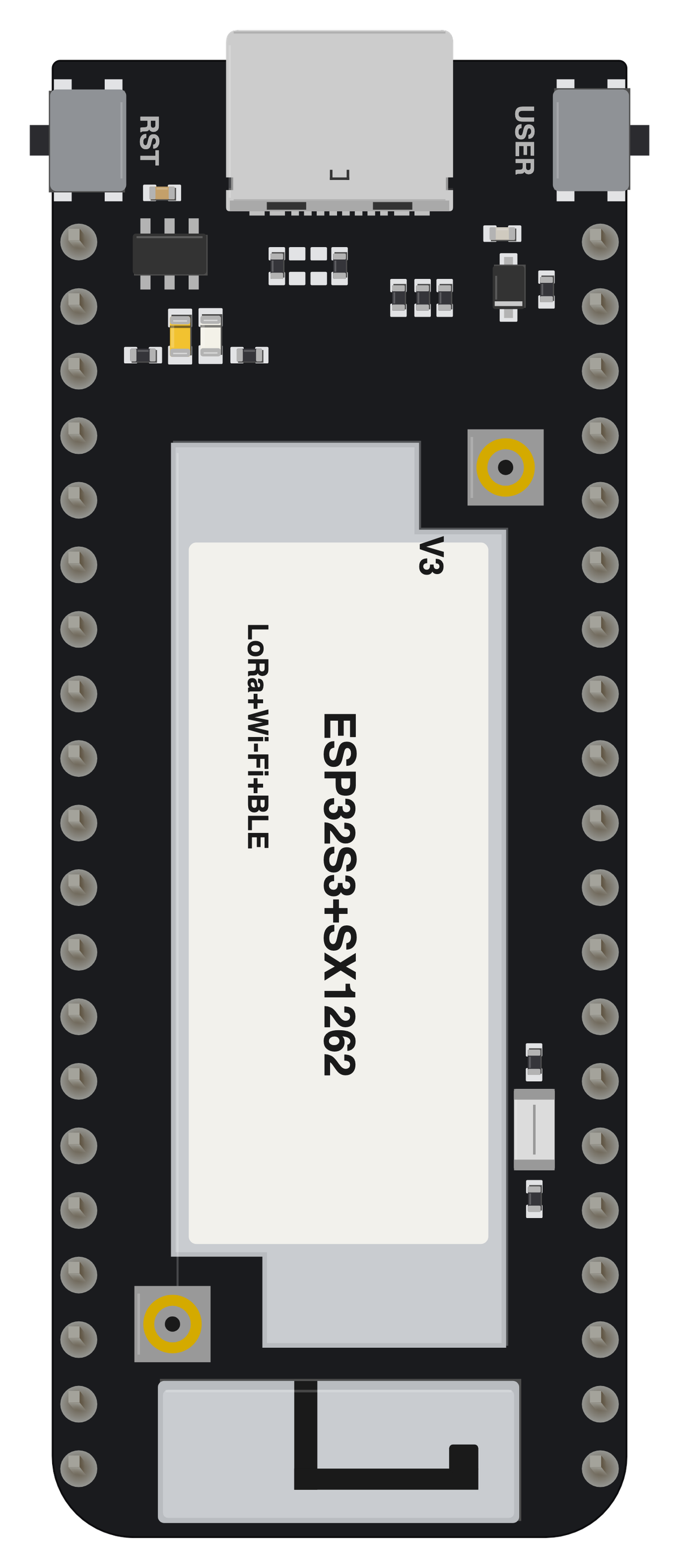 Heltec Wireless Stick Lite (V3) board, drawn to scale