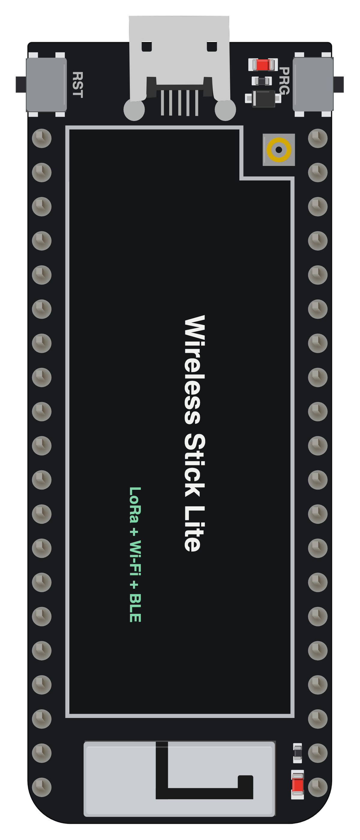 Heltec Wireless Stick Lite board illustration, front