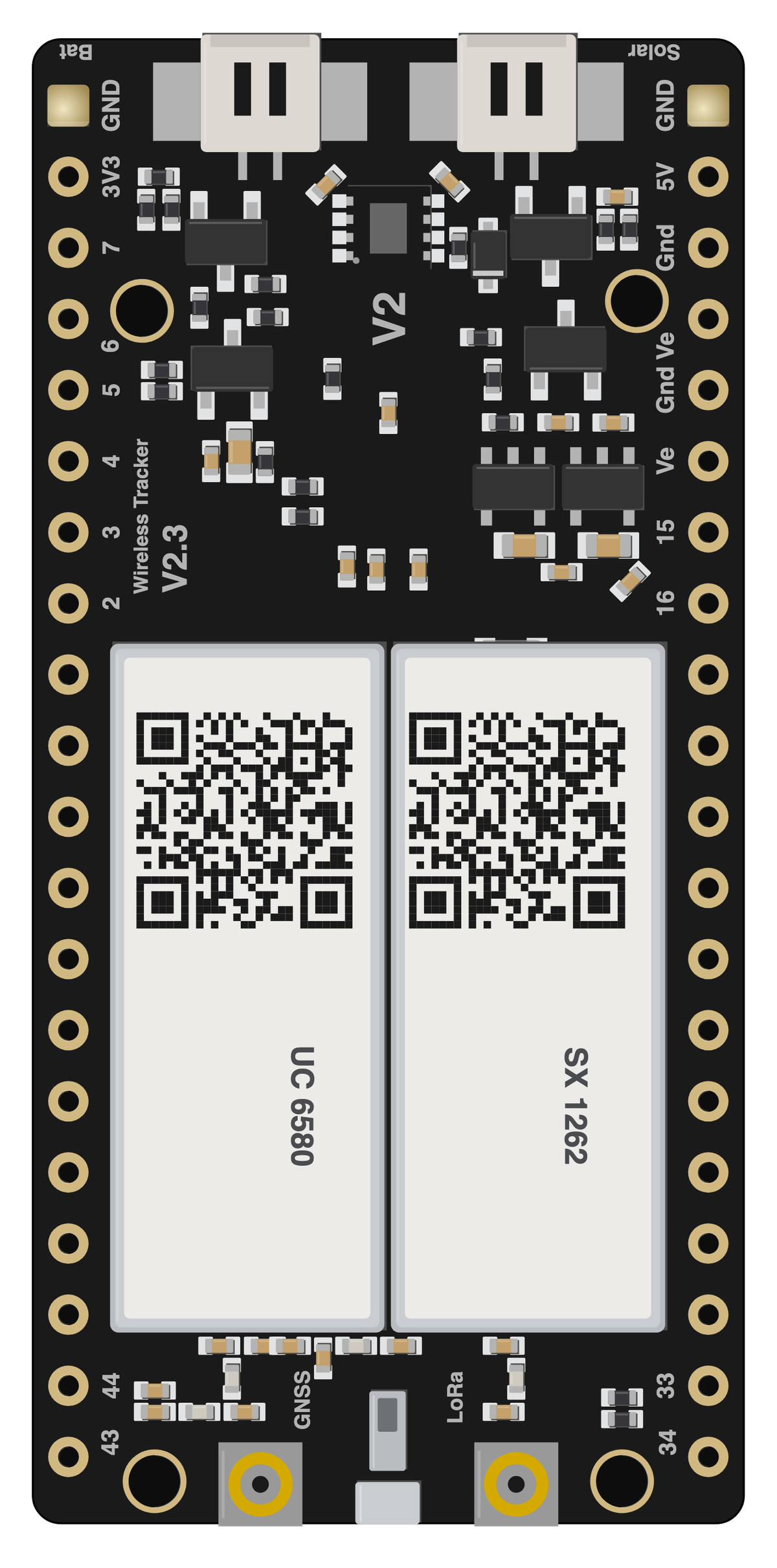 Heltec Wireless Tracker V2 board illustration, back