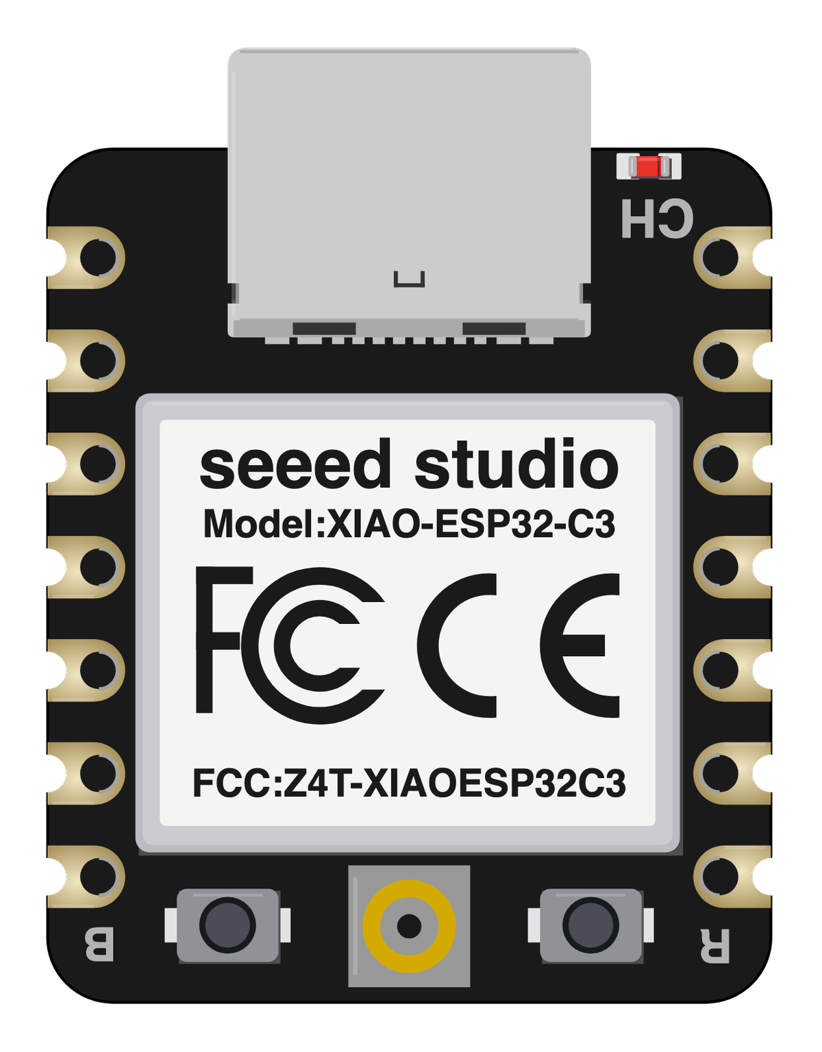 XIAO ESP32C3 board, drawn to scale