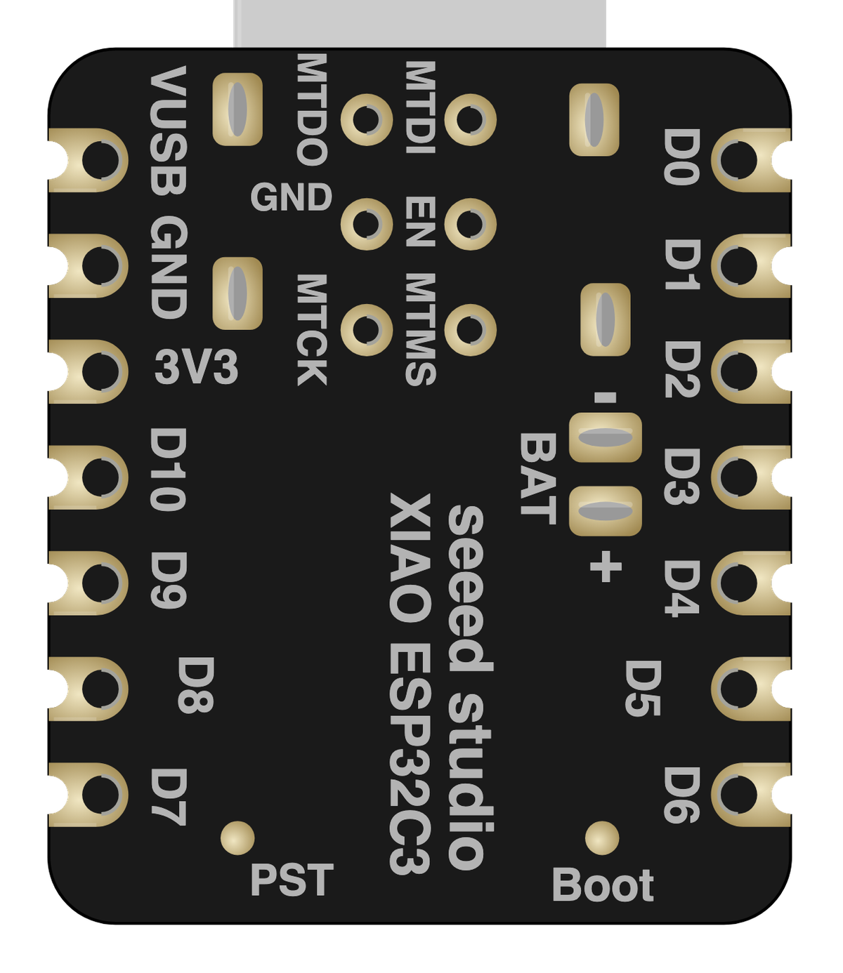 XIAO ESP32C3 board illustration, back
