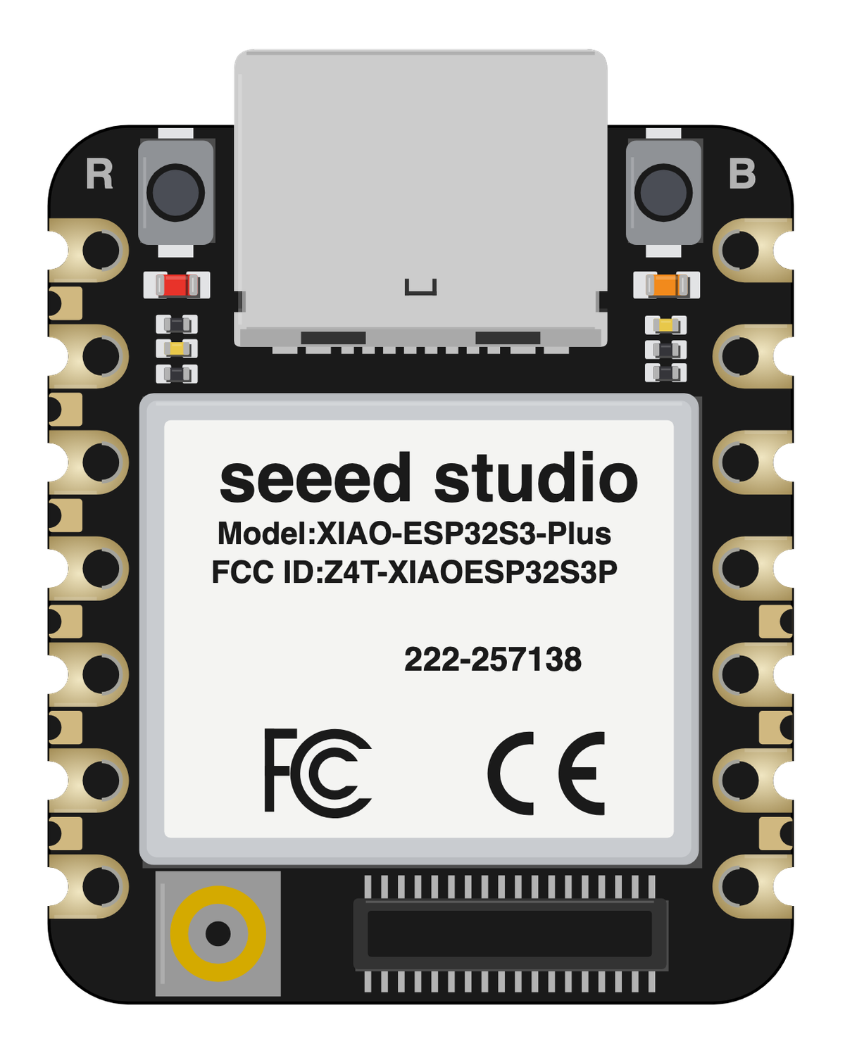 XIAO ESP32S3 Plus board, drawn to scale