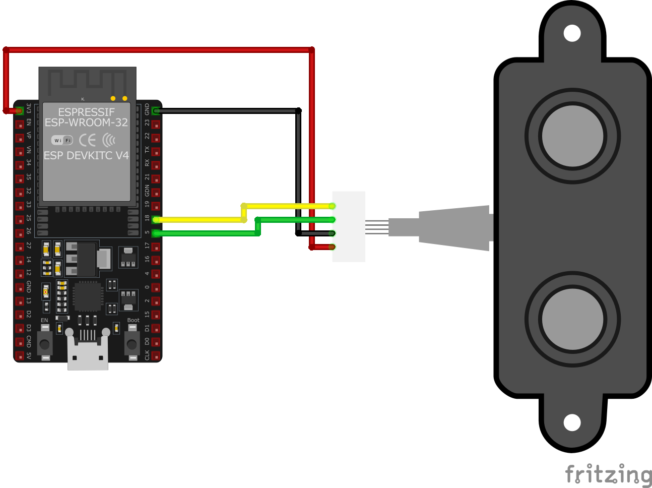 A02YYUW Waterproof Ultrasonic Distance Sensor wiring with ESP32