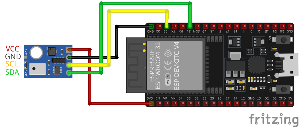 AHT10 Temperature and Humidity Sensor wiring with ESP32