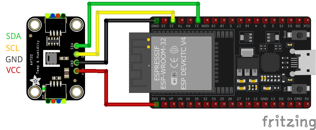 AHT20 Temperature and Humidity Sensor wiring with ESP32