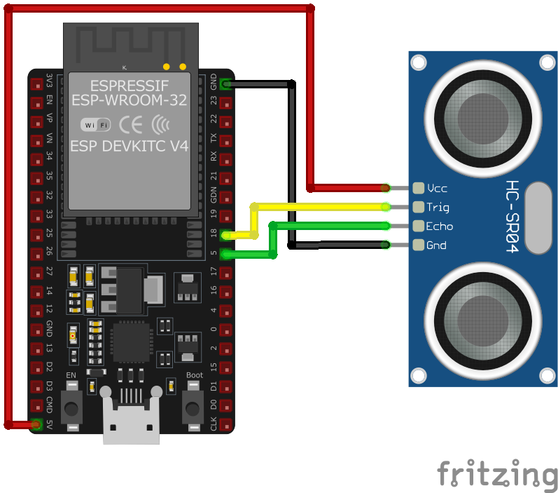 HC-SR04 Ultrasonic Distance Sensor wiring with ESP32