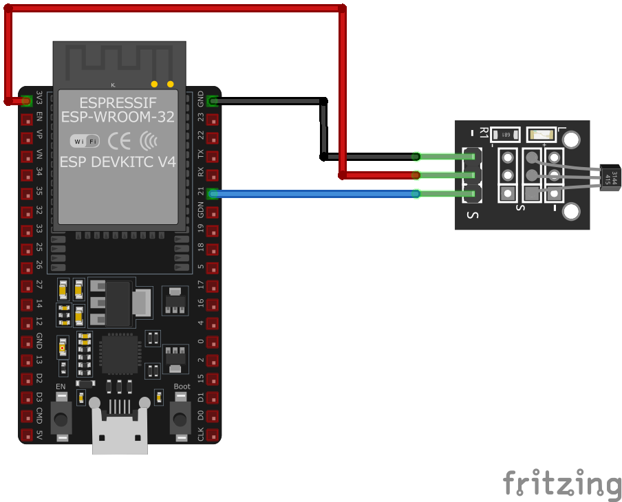 KY-003 Hall Magnetic Sensor Module wiring with ESP32