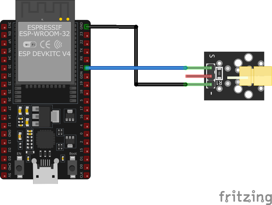 KY-008 Laser Transmitter Module wiring with ESP32