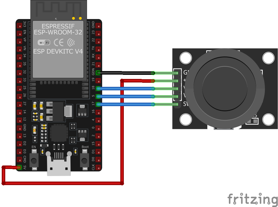 KY-023 Dual Axis Joystick Module wiring with ESP32
