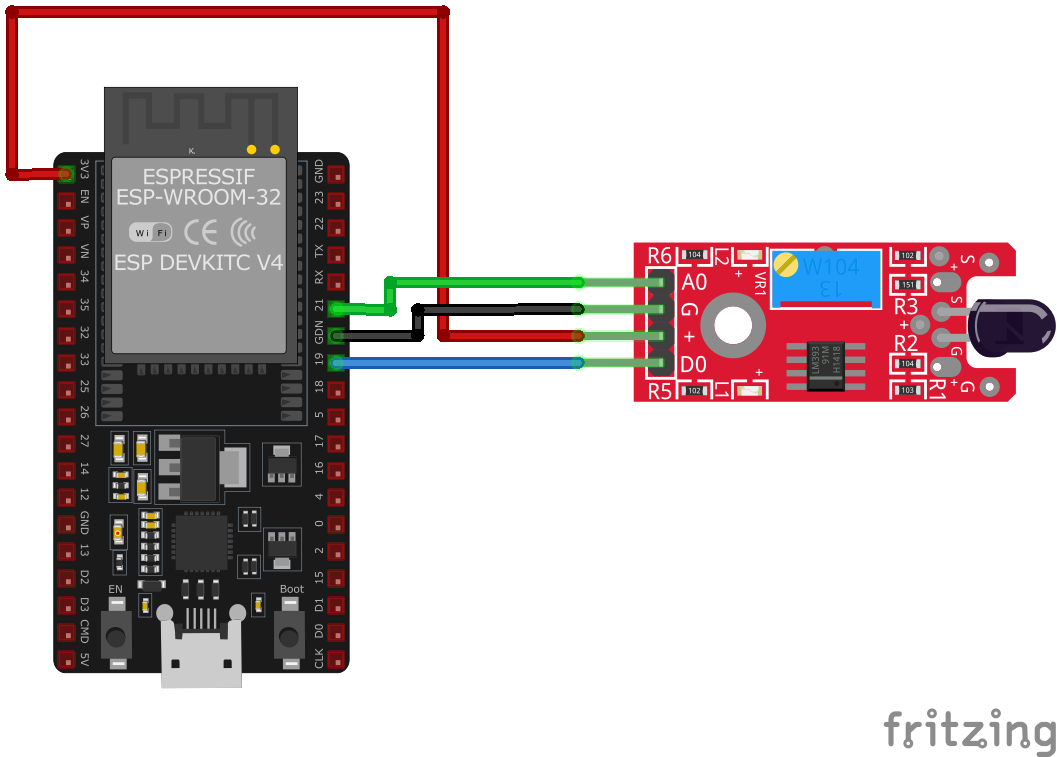 KY-026 Flame Sensor Module wiring with ESP32