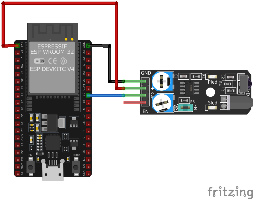 KY-032 Infrared Obstacle Avoidance Sensor Module wiring with ESP32