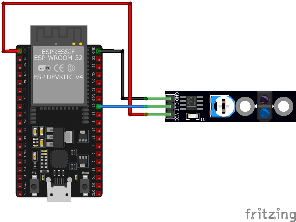 KY-033 Line Tracking Sensor Module wiring with ESP32