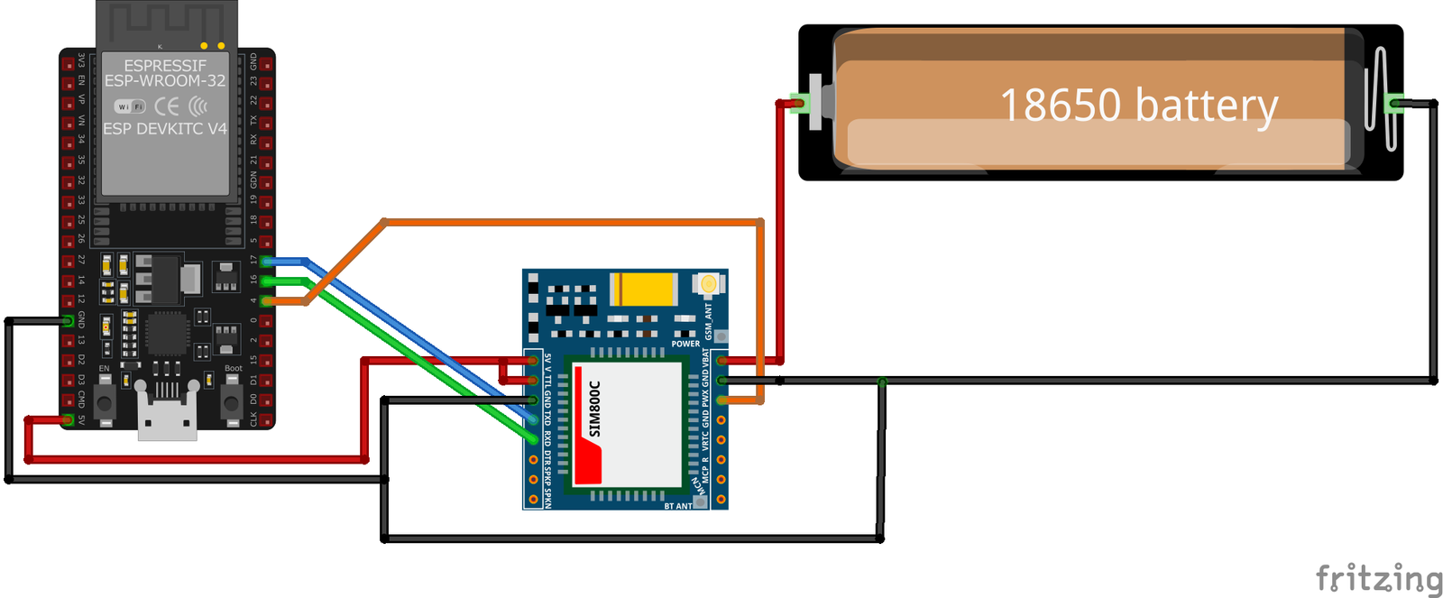SIM800C GSM/GPRS Module wiring with ESP32