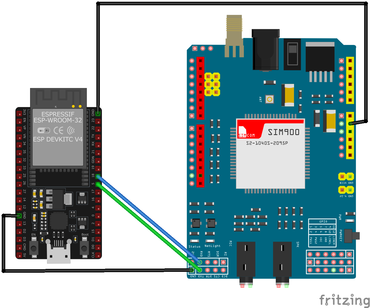 SIM900 / SIM900A GSM/GPRS Module wiring with ESP32