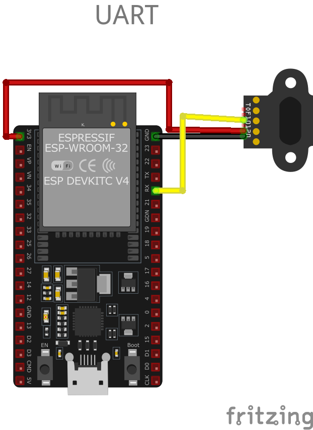 TOF10120 Laser Distance (Time of Flight) Sensor UART wiring with ESP32