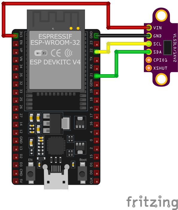VL53L1X Time-of-Flight Sensor wiring with ESP32